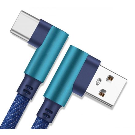 USB-C töltőkábel derékszögű könyökkel (2 A) 1 méter, acélkék
