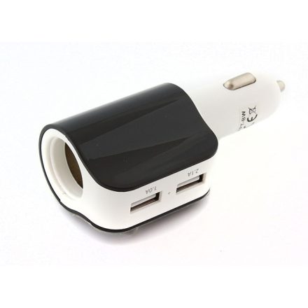 USB töltő autóba szivargyújtó aljzattal, dupla, 12/24V (2.1A és 1A)