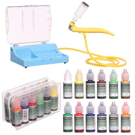 Airbrush akkumulátoros kompresszor ecsettel és festékekkel (12 szín) készlet, TIMBERTECH