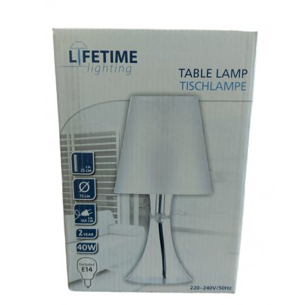 Lámpa asztali, búrával, 25 cm, fehér színben, E14, 40W, 230V kapcsolóval    